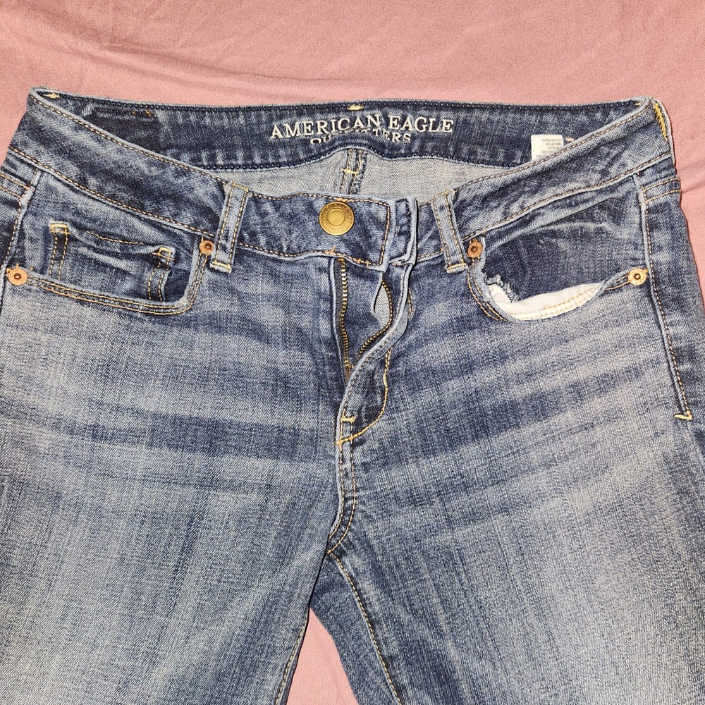 American Eagle Skinny Stretch Jeans Womens 8 Medium Wash Low Rise Denim 31"